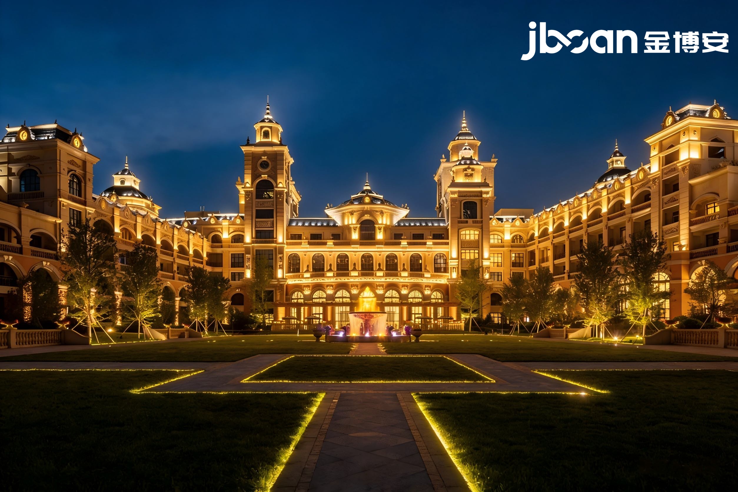 Jinboan 3000K flexible wall washer illuminates the coast with warm light and lights up the night view of Hilton Dalian Golden Pebble Beach